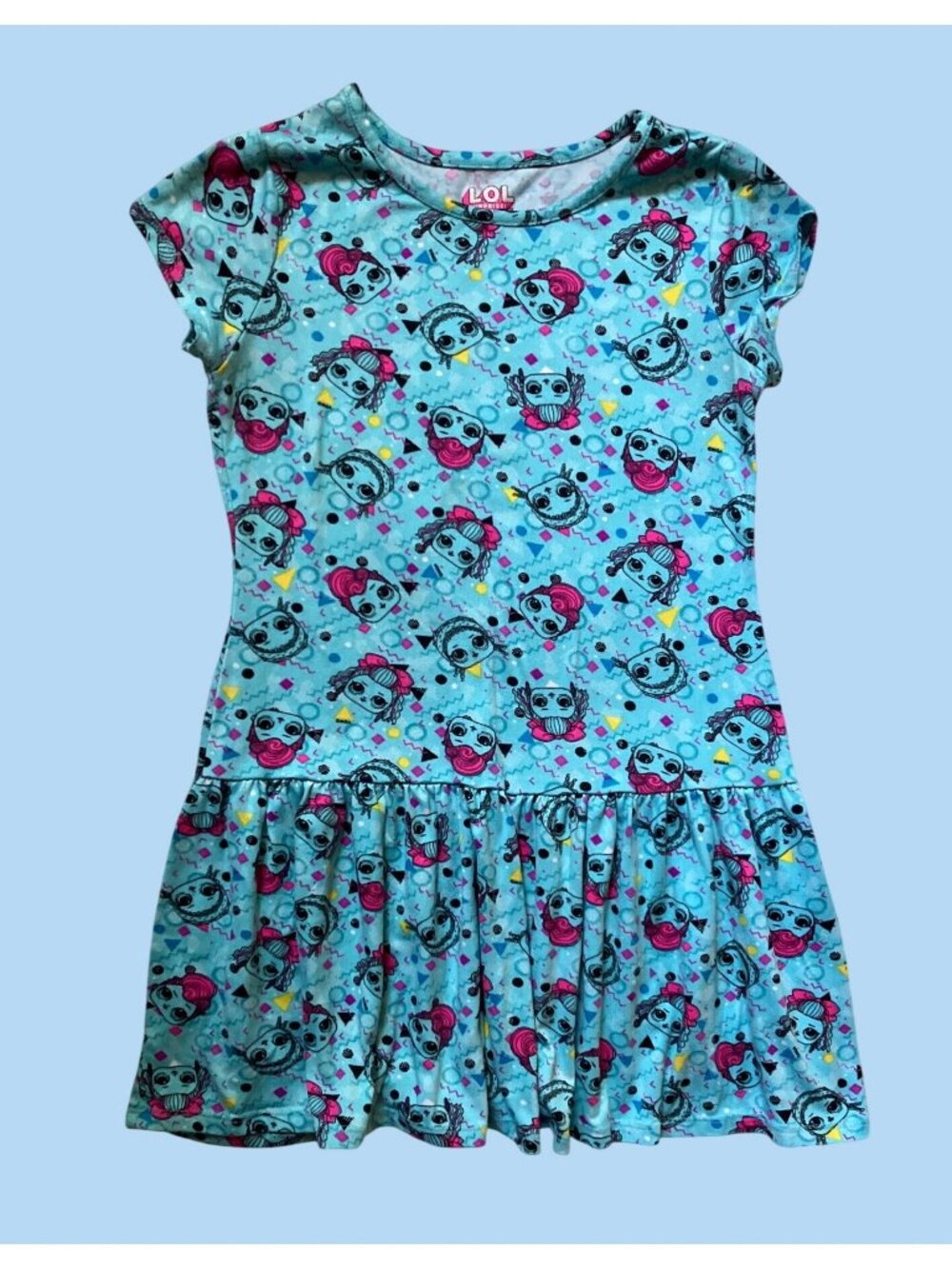 LOL Surprise Girls Blue Dress Size M (7-8) Cartoon Character Print Short Sleeves